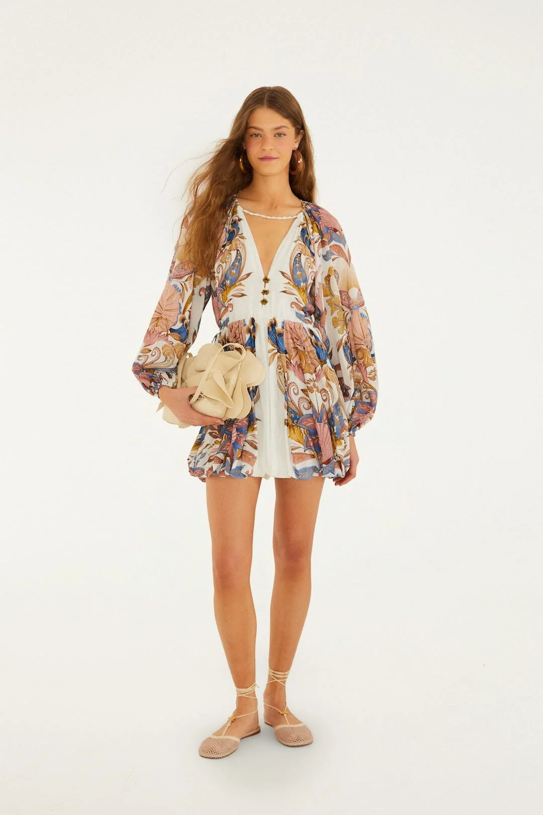 Off-White Sea Garden Puff Sleeve Mini Bubble Dress