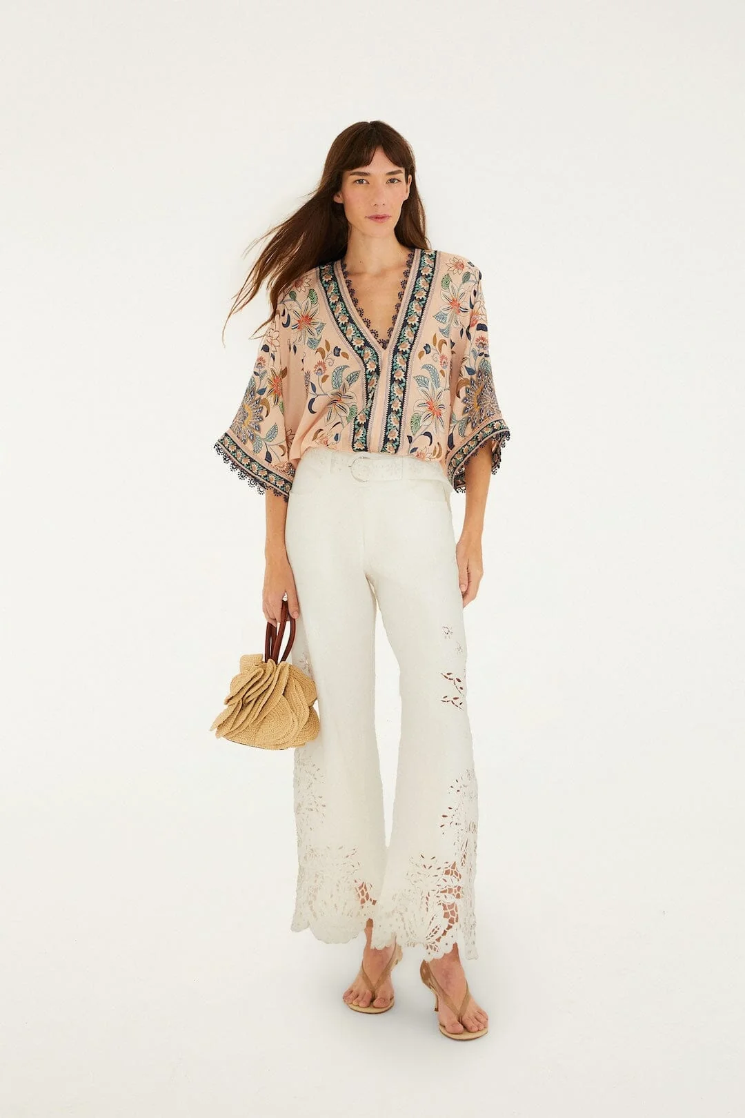 Soft Pink Floral Delhi Tapestry Kimono Sleeve Bodysuit