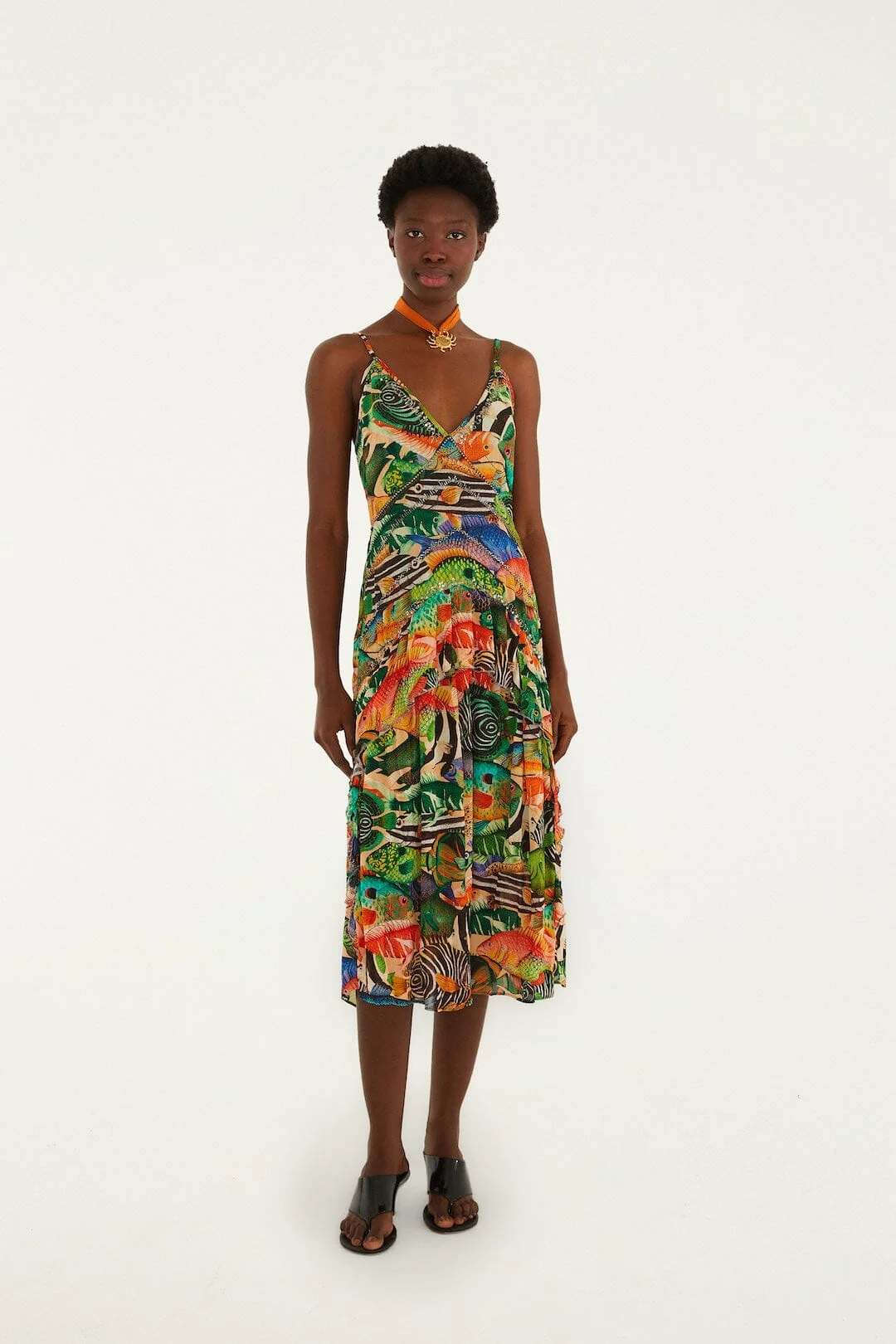 Multicolor Fish Sea Sleeveless Midi Dress